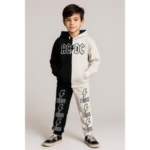 AC/DC Kids Hoodie Jogger Set Black White Size 13/14 Rock Band Outfit